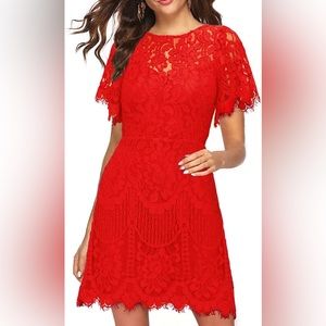 Elegant lace cocktail dress, Red, Medium